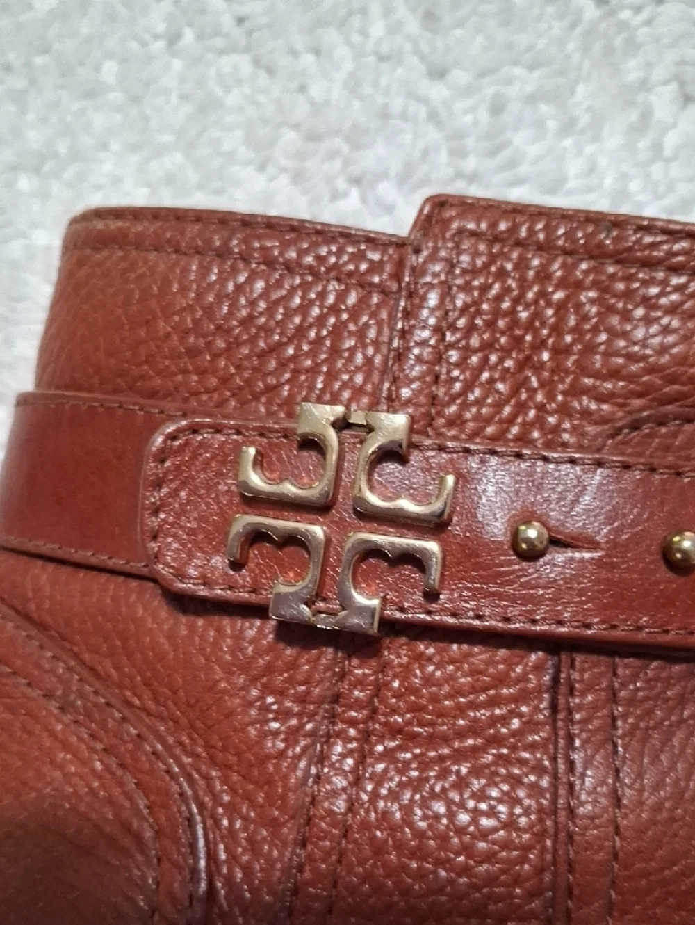 Tory Burch Cognac Leather Ankle Booties with Logo Accent